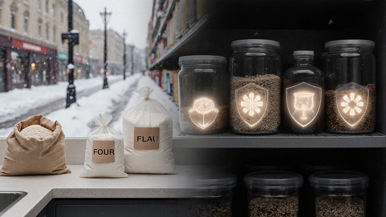 Сравнение открытых продуктов и герметично упакованных запасов в защищённом хранилище.