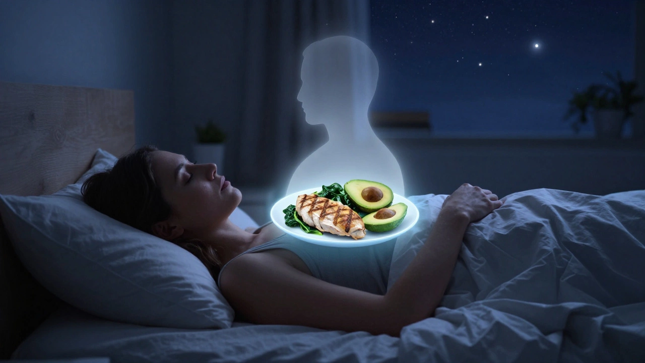 Спокойная ночь с силуэтом лёгкого ужина, растворяющегося в звёздах.