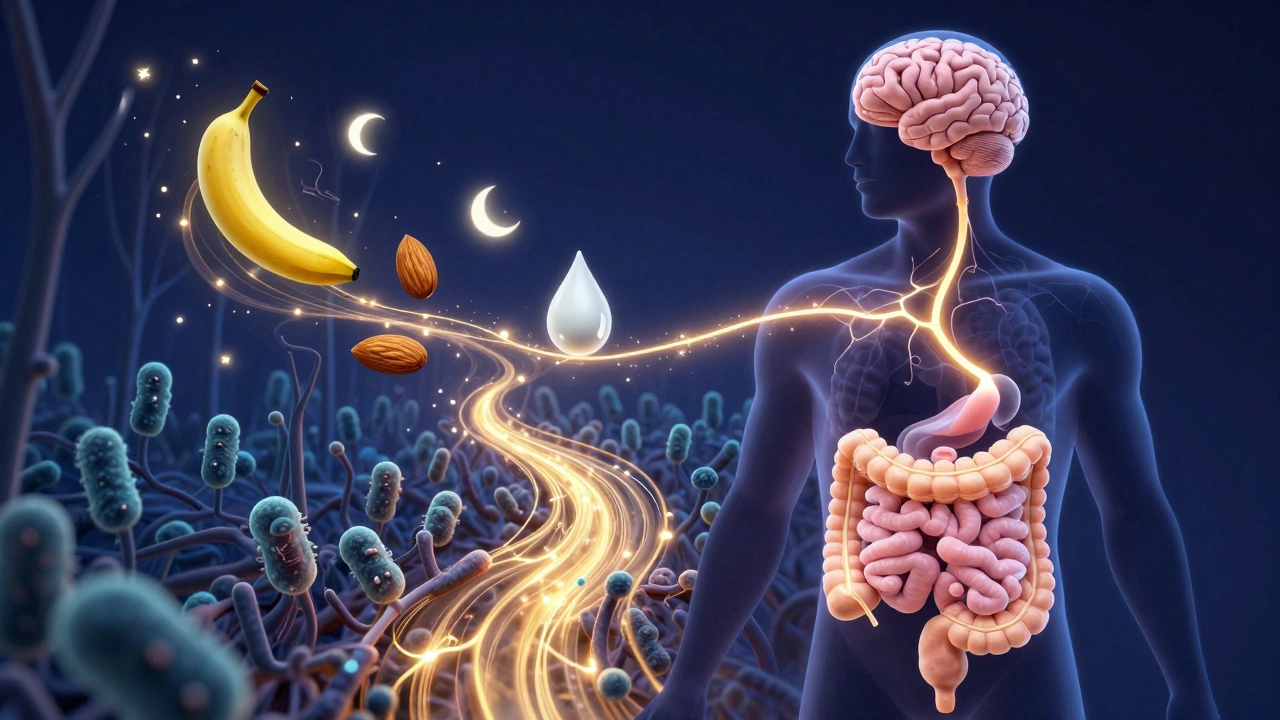 Абстрактное изображение связи между мозгом и кишечником, подсвеченное золотым светом