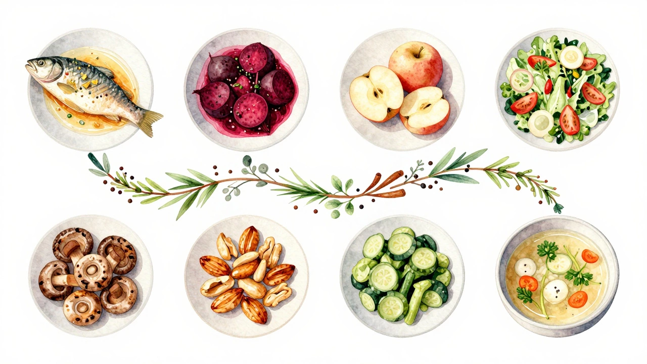 Семь способов приготовления пищи в виде кругов: пар, тушение, сырой салат, бульон, запекание, жарка, симфония вкуса и пользы.