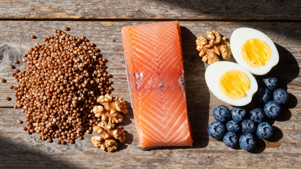 Полезные продукты для энергии: рыба, орехи, яйца и гречка