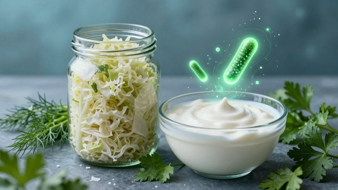 Ферментированные продукты: квашеная капуста и йогурт